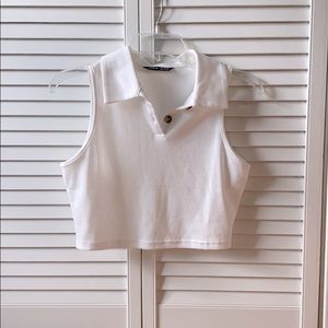 ribbed collar crop top with buttons